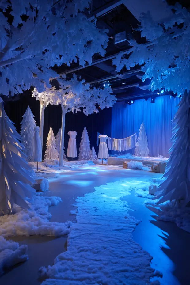 Drama Classroom Winter Wonderland with Costume Rack and Stage Lighting
