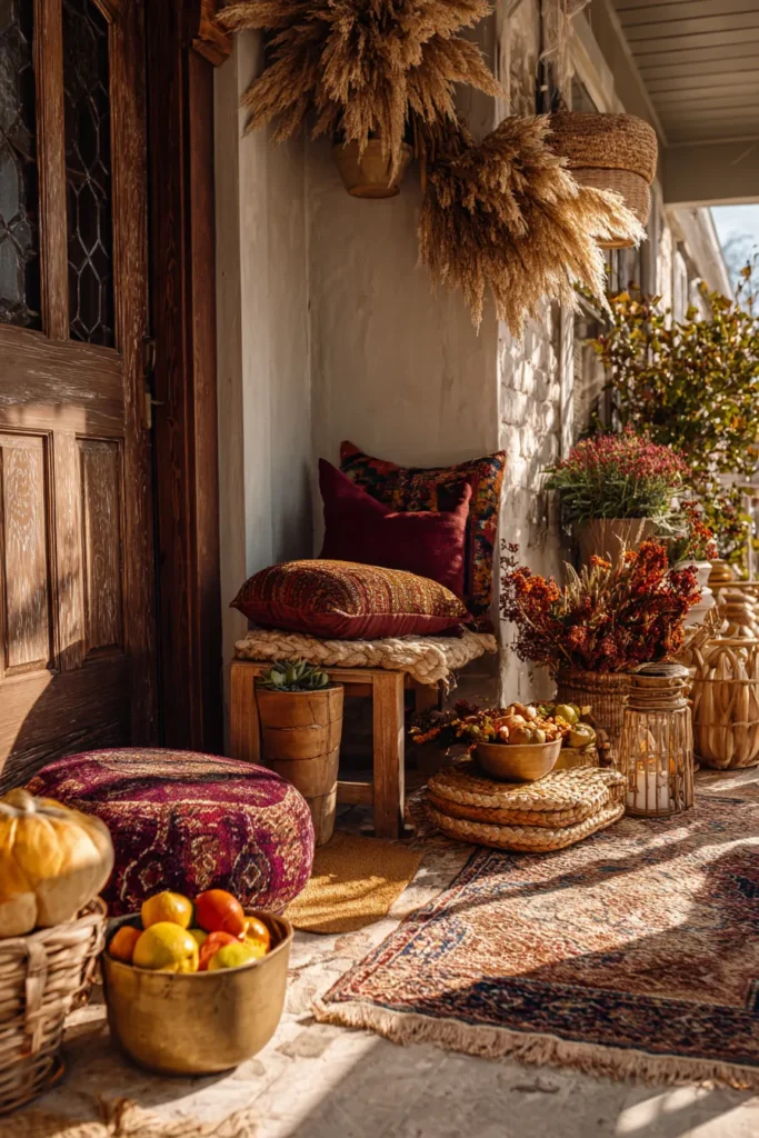 Layer Vintage Rugs on Porch