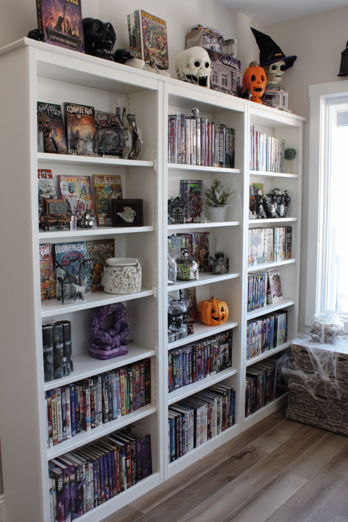 Laundry Room Halloween Spooky Bookcase and Decor Ideas