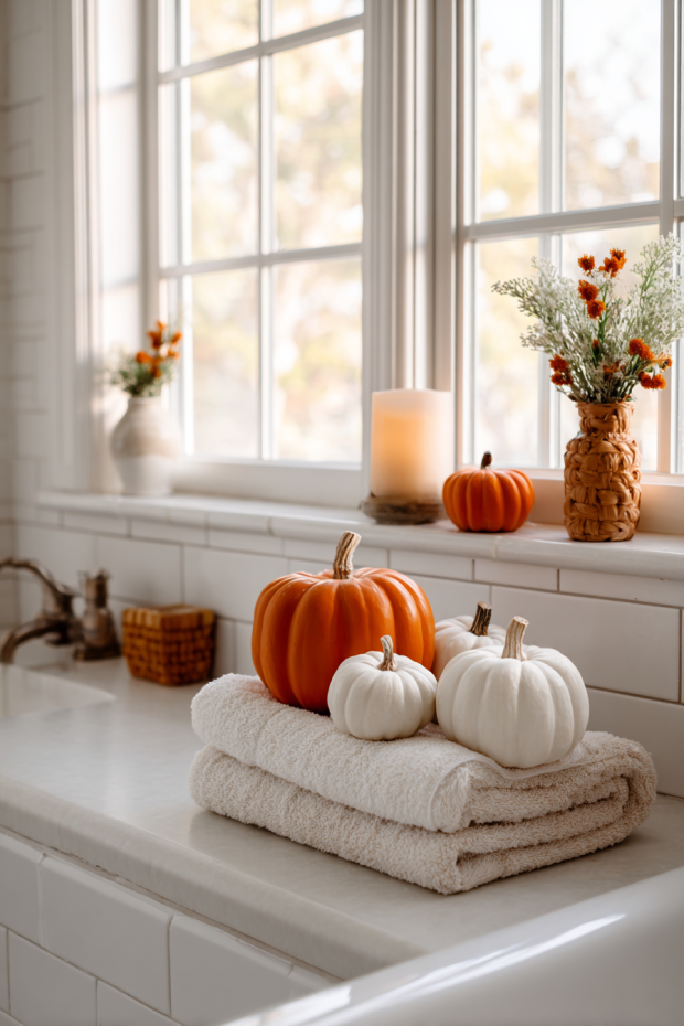Mini Pumpkin Fall Bathroom Vignettes