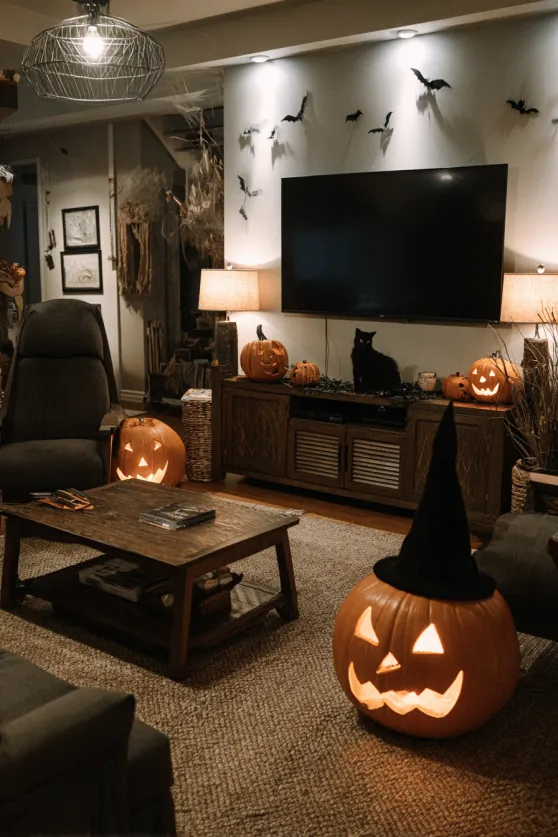 Scary Pumpkins Near Smart TV