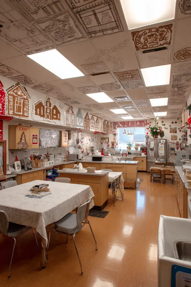 Home Economics Class with Gingerbread Templates and Holiday Fabric Samples