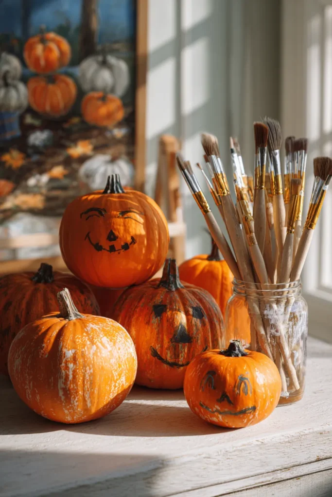 Craft Room Pumpkin Painting Displays with Creative Process Setup