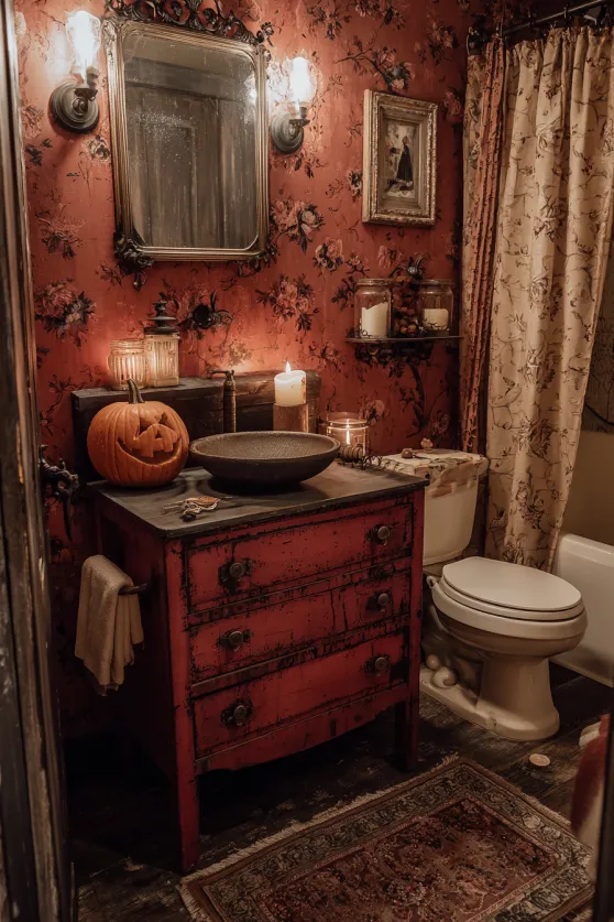 Distressed Vintage Modern Halloween Bathroom