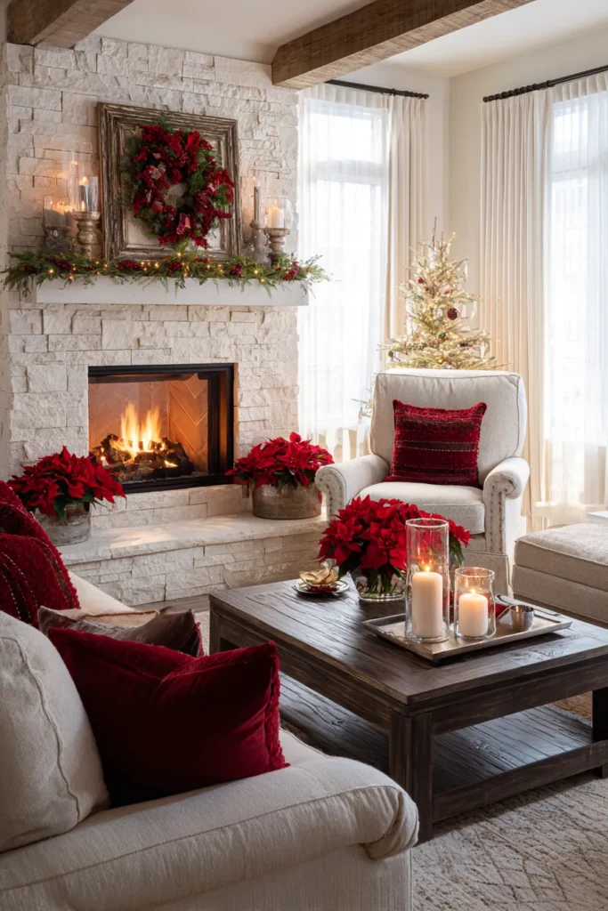 Hearth-Focused Living Room with Holiday Glow