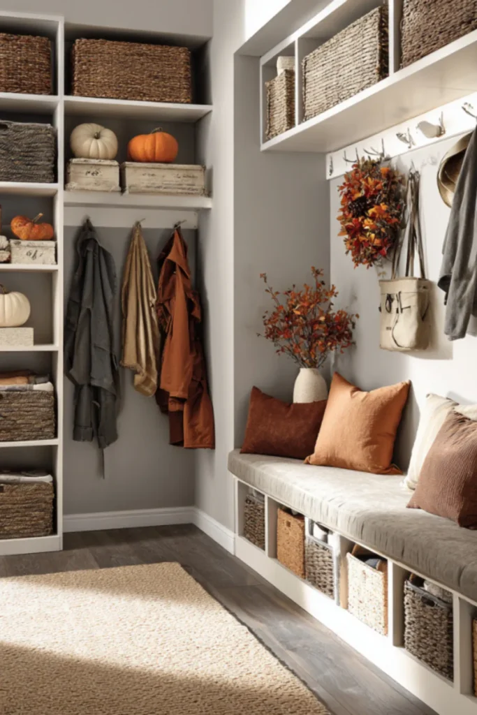 Organized Mudroom with Fall Storage Solutions