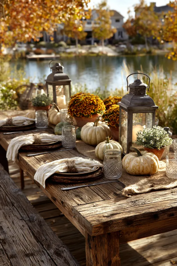 Outdoor Rustic Autumn Picnic Table