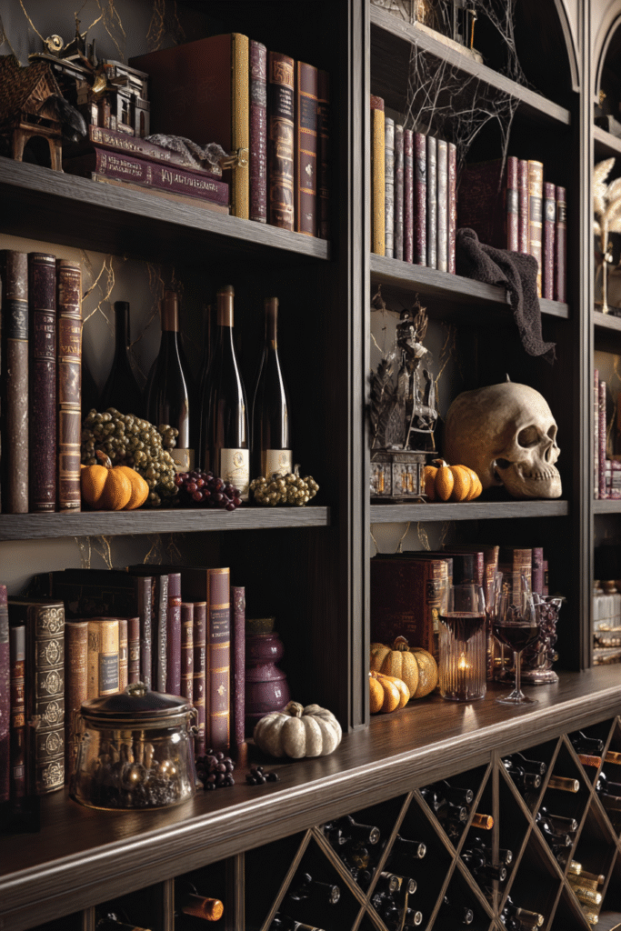 Wine Cellar Halloween Spooky Bookcase and Decor Ideas