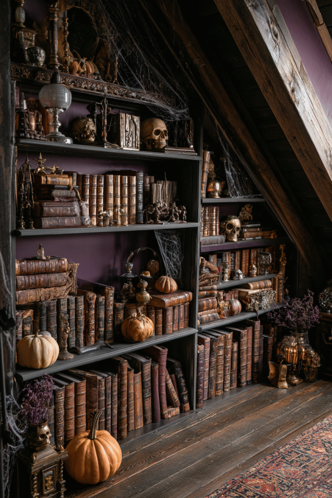 Attic Library Halloween Spooky Bookcase and Decor Ideas