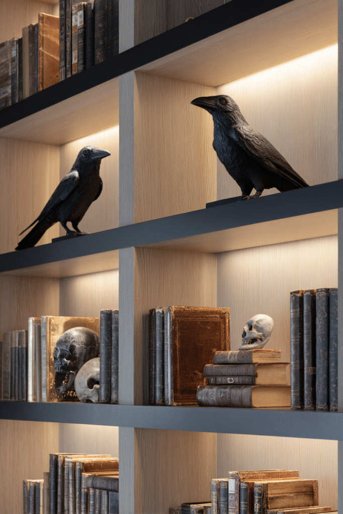 Crow Halloween Party Decor Ideas Bookshelf Accent