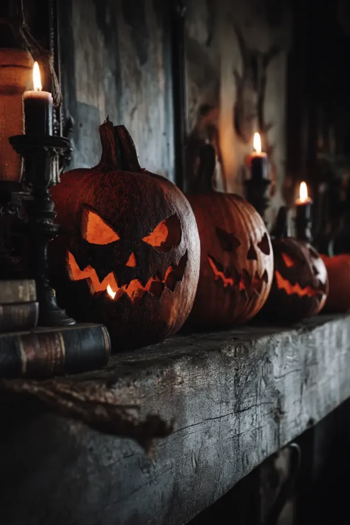 Dark Farmhouse Mantel: Terrifying Seasonal Pumpkin Display