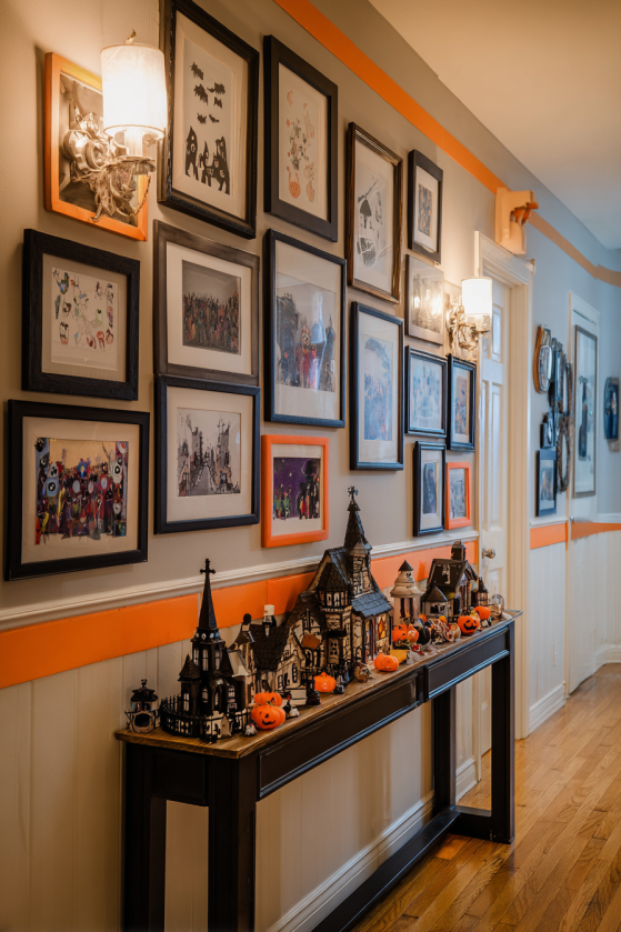 Hallway Halloween Gallery Wall with Children's Artwork