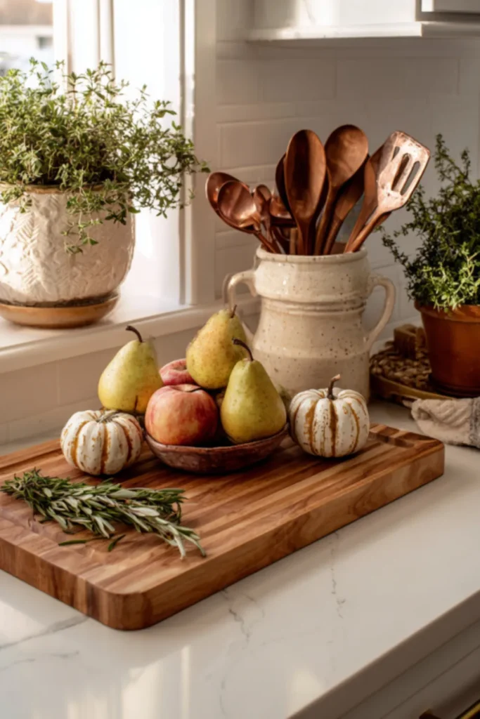 Kitchen Island Autumn Styling with Natural Elements