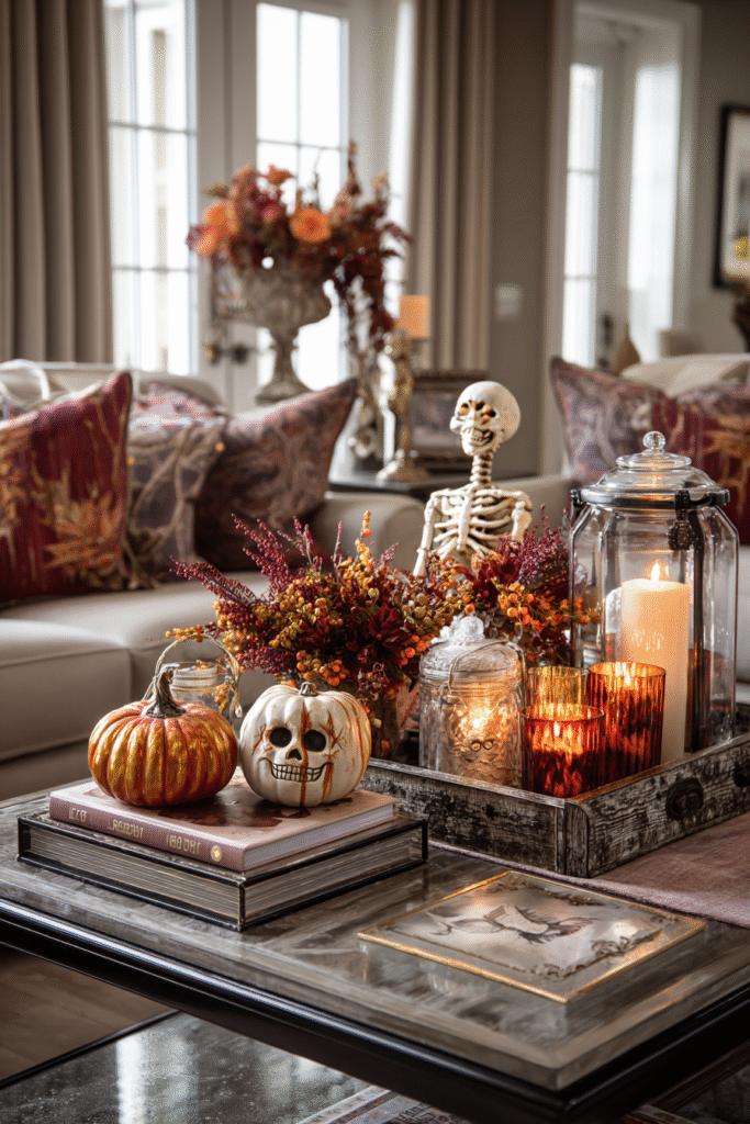 Living Room Coffee Table Fall Halloween Decor Centerpiece