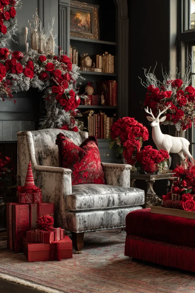 Sophisticated Red-Themed Holiday Living Room
