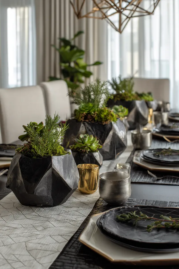 Modern Geometric Christmas Dining Table with Bold Artistic Accents