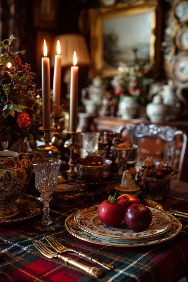 English Country Home with Tartan, Tweed, and Holiday Accents