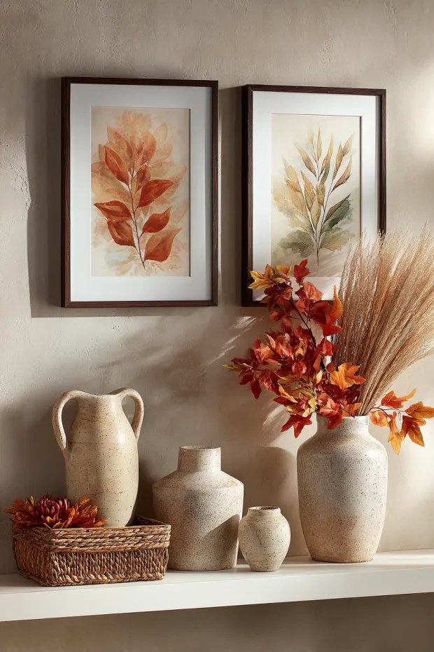 Fall-Themed Art and Real Leaves