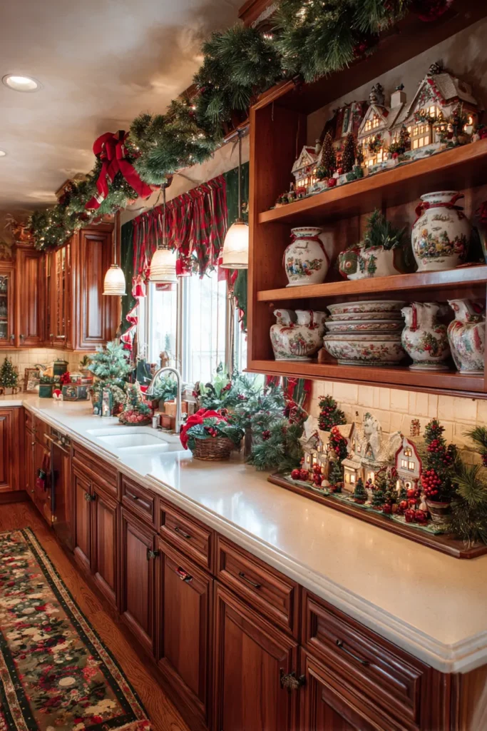 Drape Evergreen Swags Along Cabinets