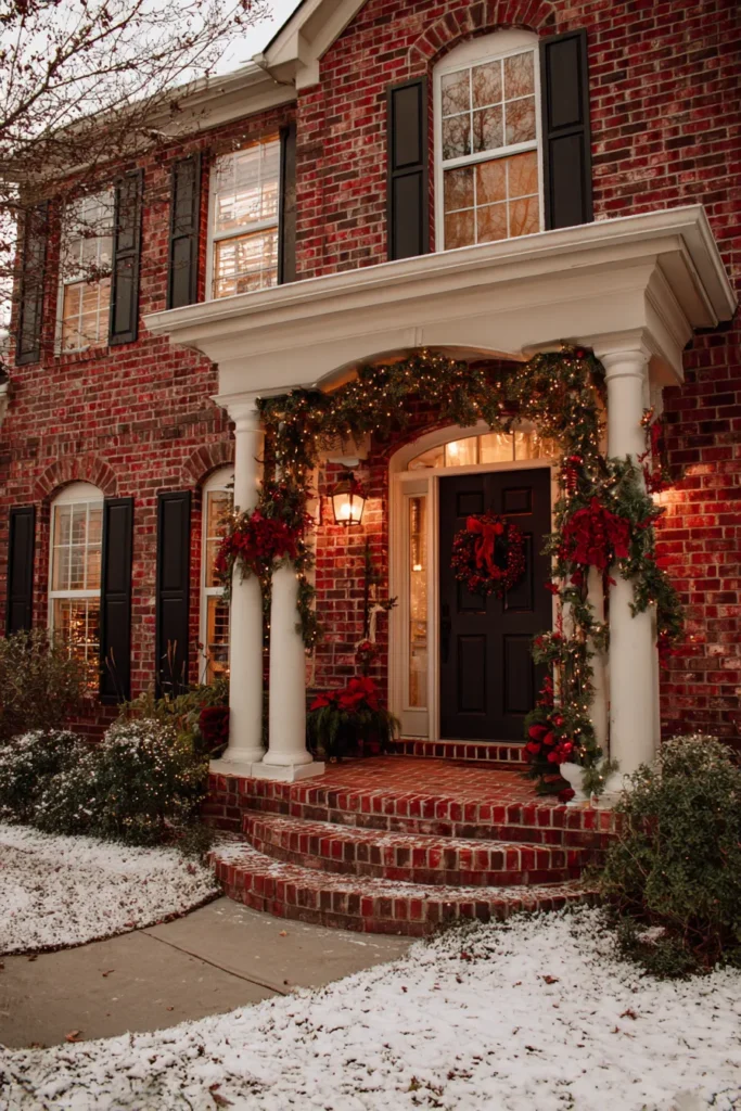 Brick Porch Traditional Christmas Decor with Classic Colors