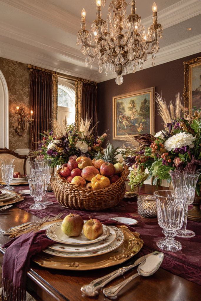 Elegant Cornucopia Thanksgiving Decorations Table Setting