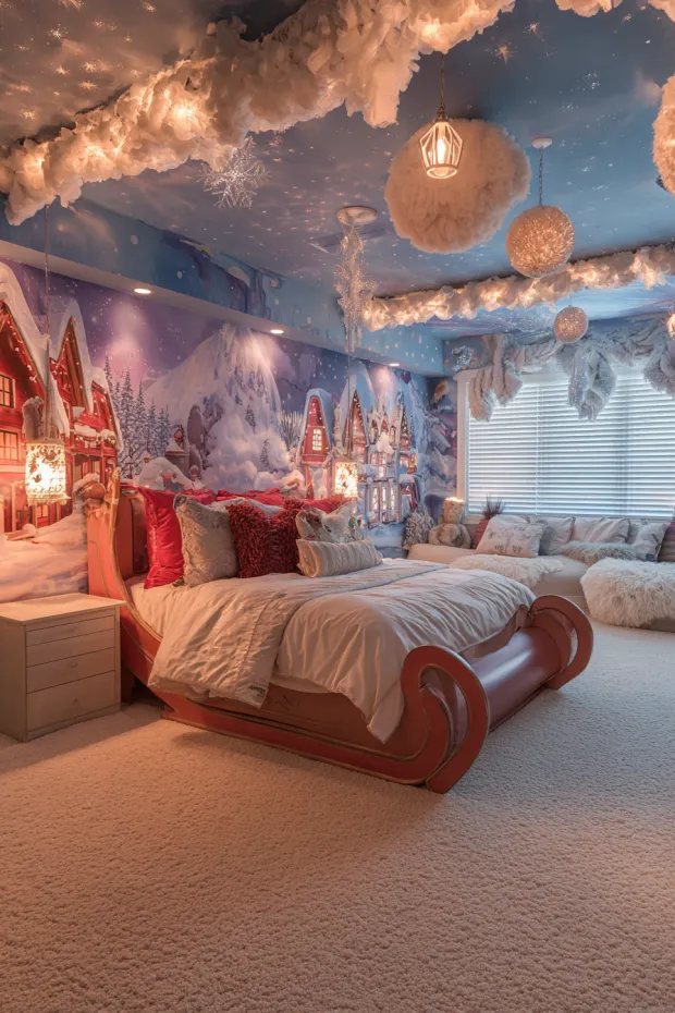 Santa's Workshop Children's Sleigh Bed
