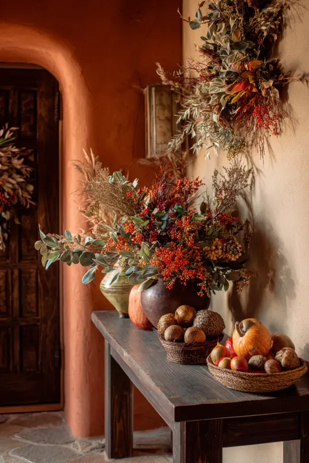 Southwestern Adobe Home with Native Plants and Holiday Greenery