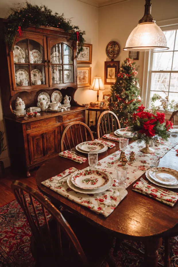 Cozy Breakfast Nook Christmas with Vintage Dinnerware