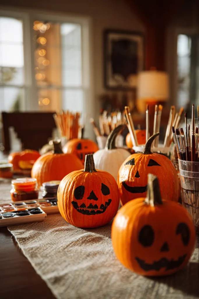 Dining Room Pumpkin Painting Activity for Family Gatherings