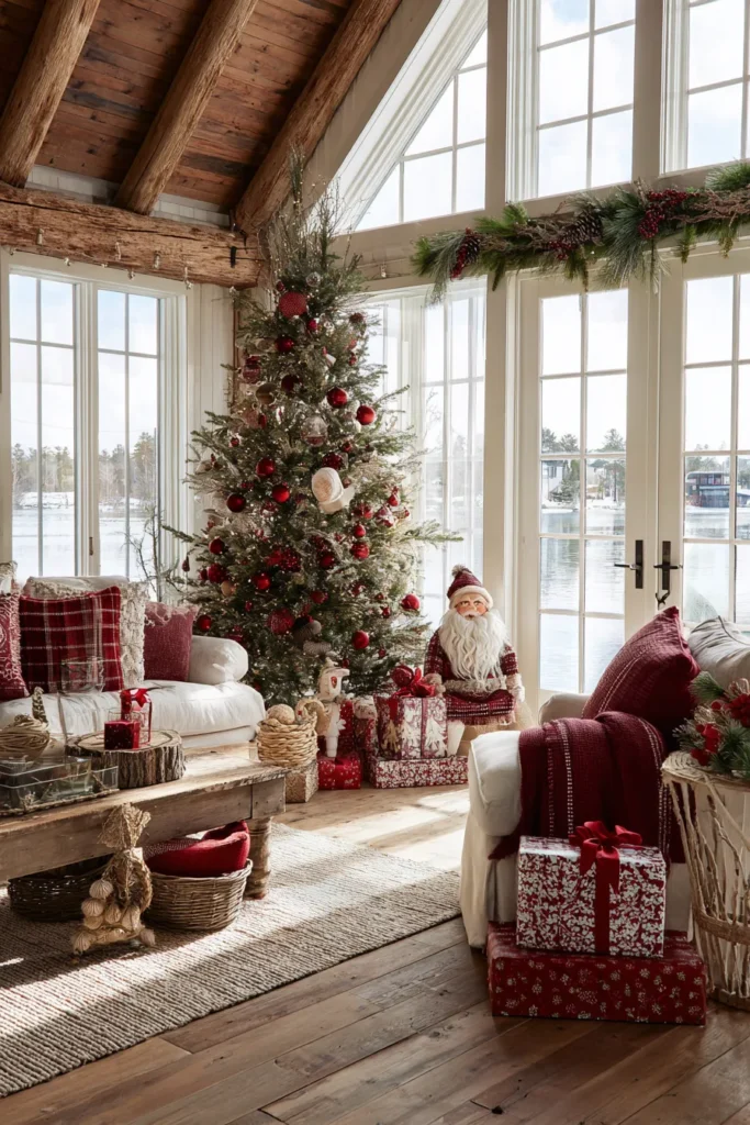 Lake House Festive Holiday Living Room