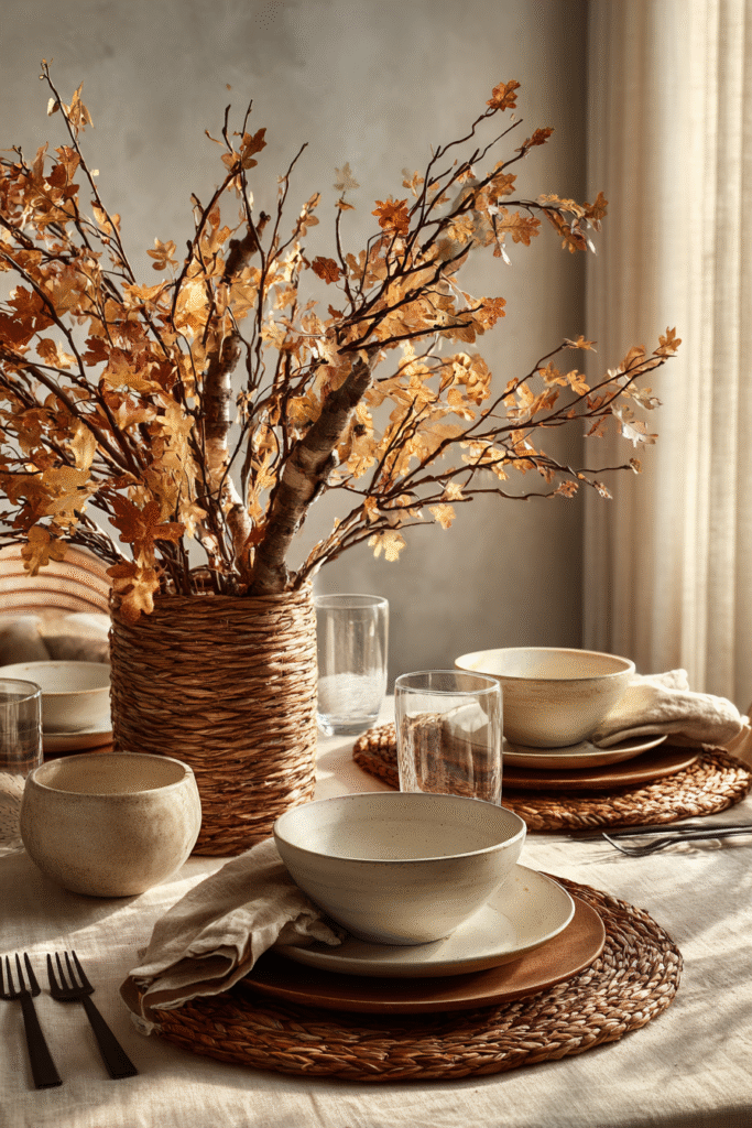 Natural Textures Thanksgiving Decorations Table Setting