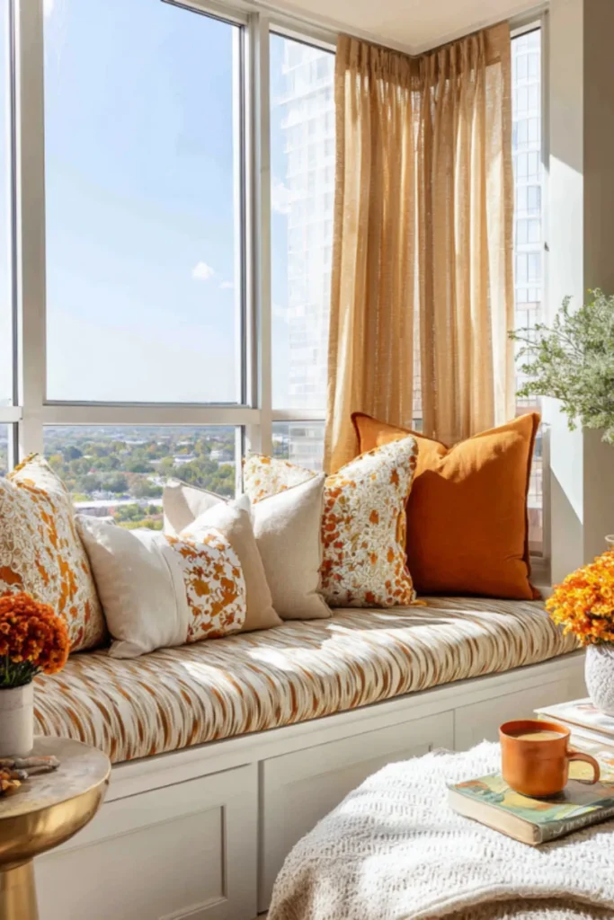 Sunroom Window Seat with Golden Autumn Light
