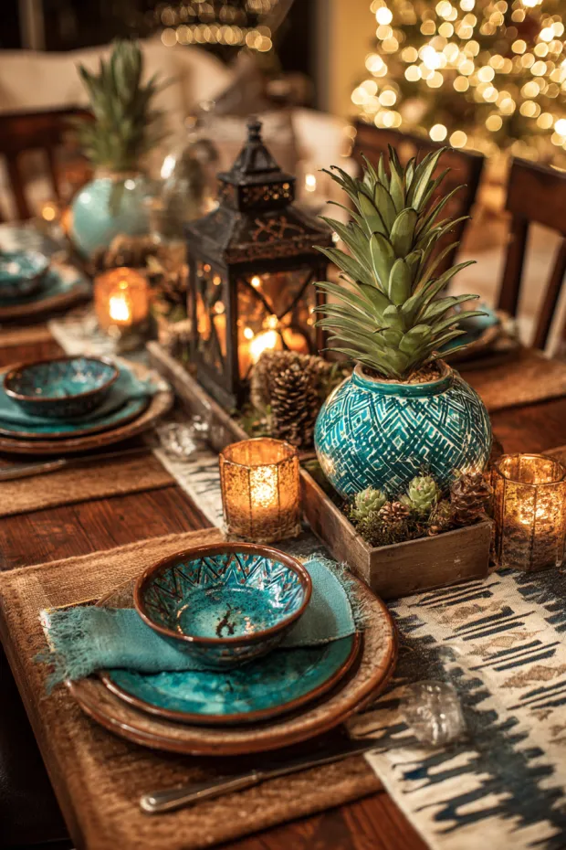 Southwestern Christmas Dining Table with Turquoise and Desert Flair