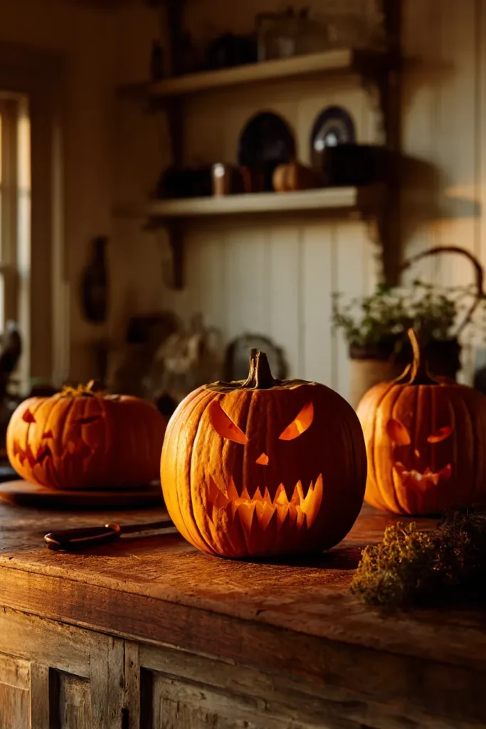 Eerie Kitchen Island: Frightening Autumn Pumpkin Centerpieces