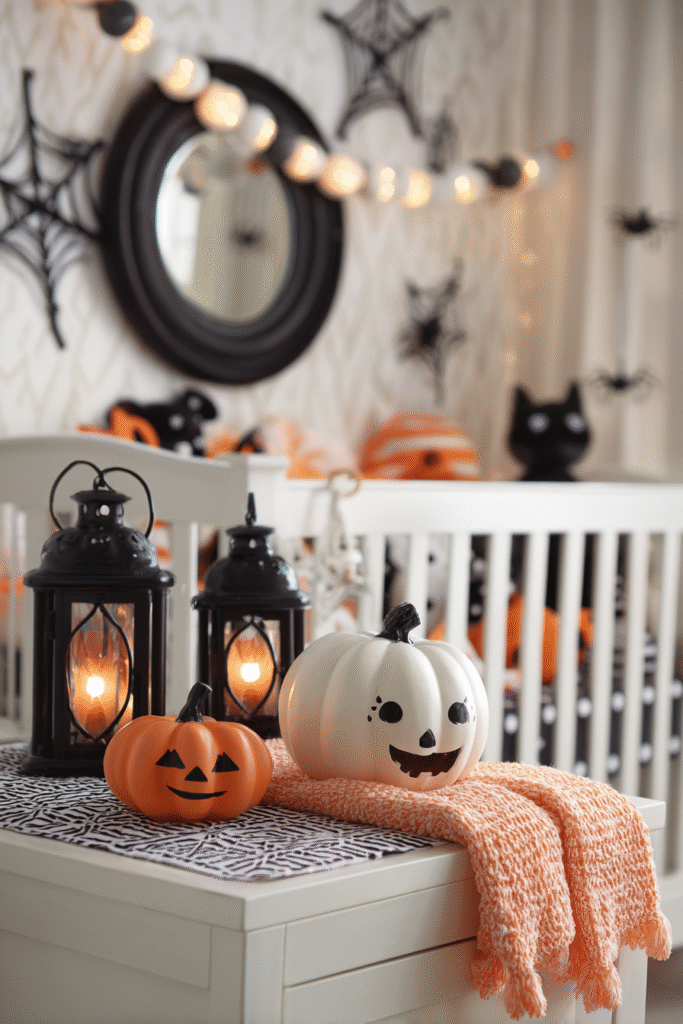Nursery Baby Room Black White and Orange Halloween Decor Ideas