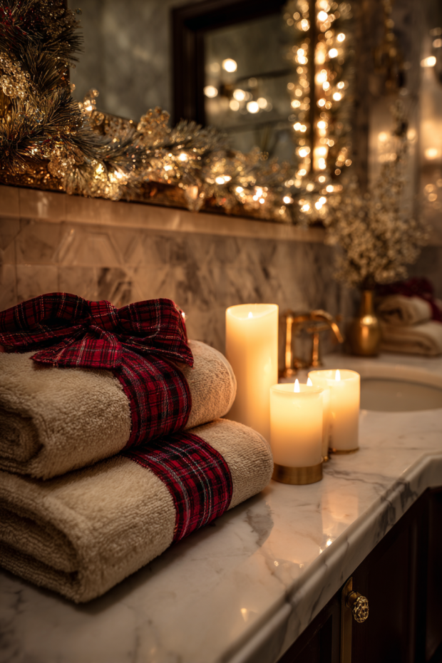 Powder Room with Dollar Store Garland Mirror and Contact Paper Counters