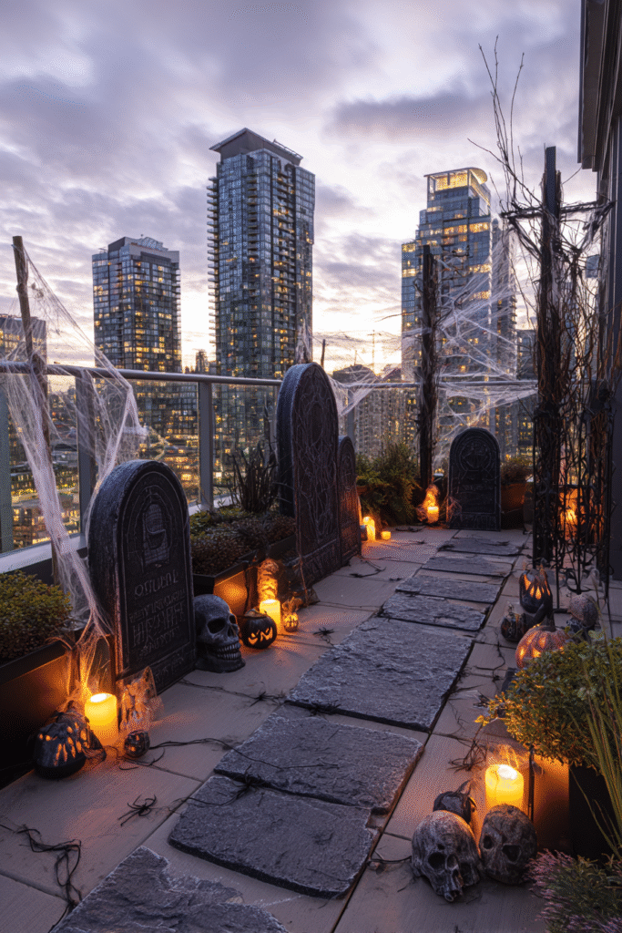 Urban Rooftop Halloween Spooky Graveyard Skyline
