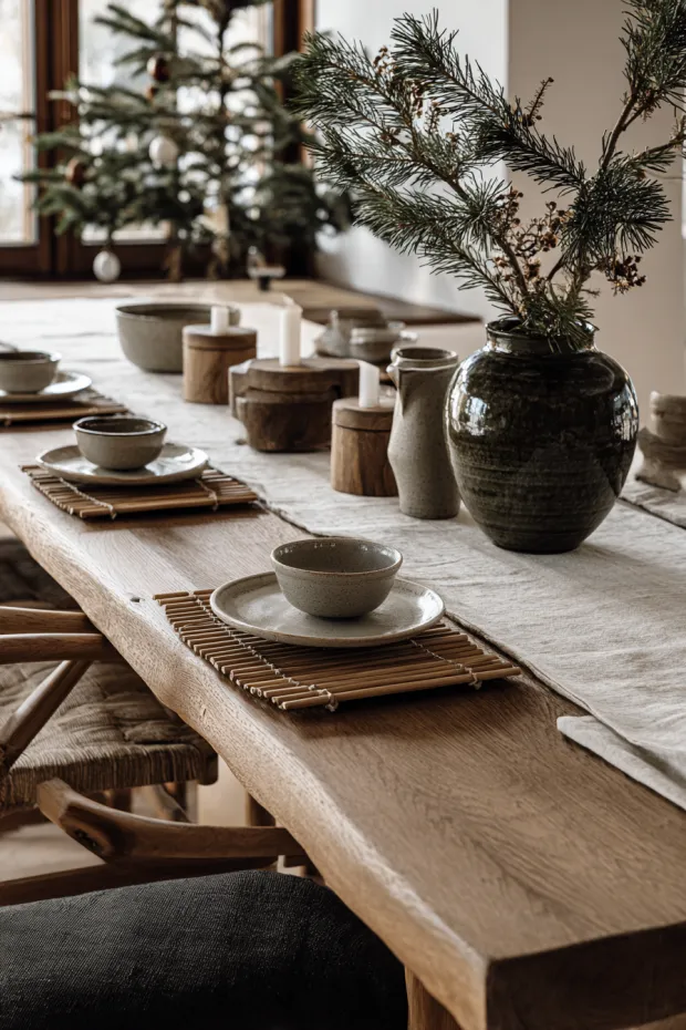 Japanese-Inspired Christmas Dining with Minimalist Evergreen Touches