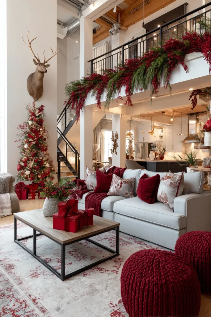 Open Loft Spacious Red-Themed Living Room