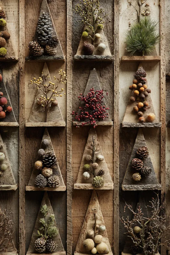 Sunroom Wall with Nature-Collected Christmas Tree Formations