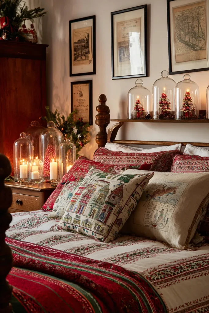 Vintage Christmas Nostalgia- Antique Glass Cloche Holiday Bedroom
