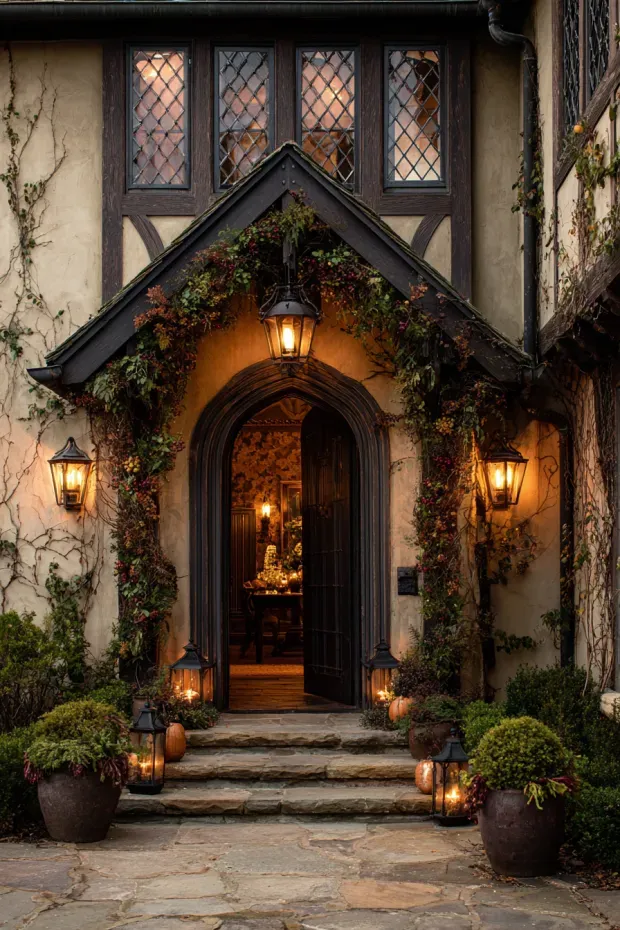 Tudor Style Home with Medieval Seasonal Rustic Holiday Charm