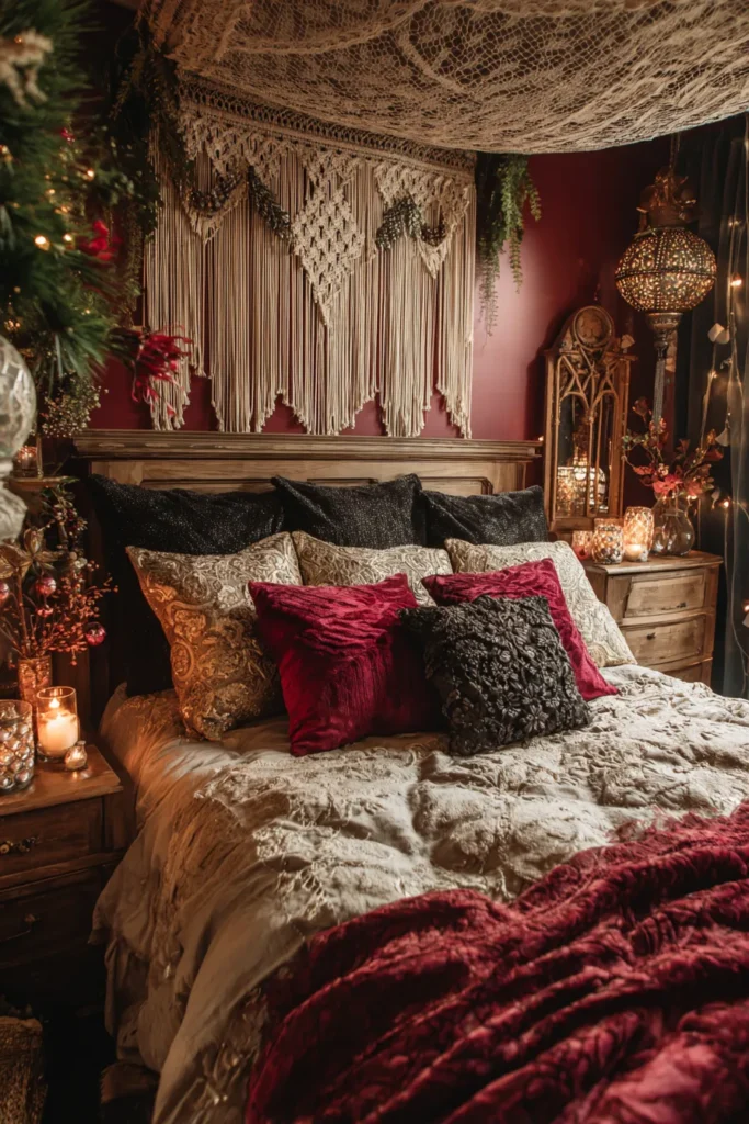 Bohemian Holiday Layers- Macrame and Crystal Christmas Bedroom