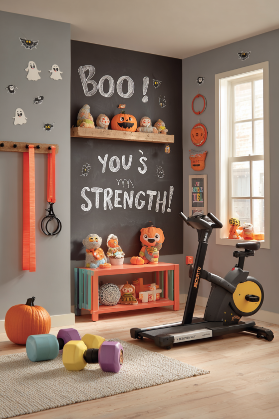 Home Gym Halloween Motivation with Orange Exercise Equipment
