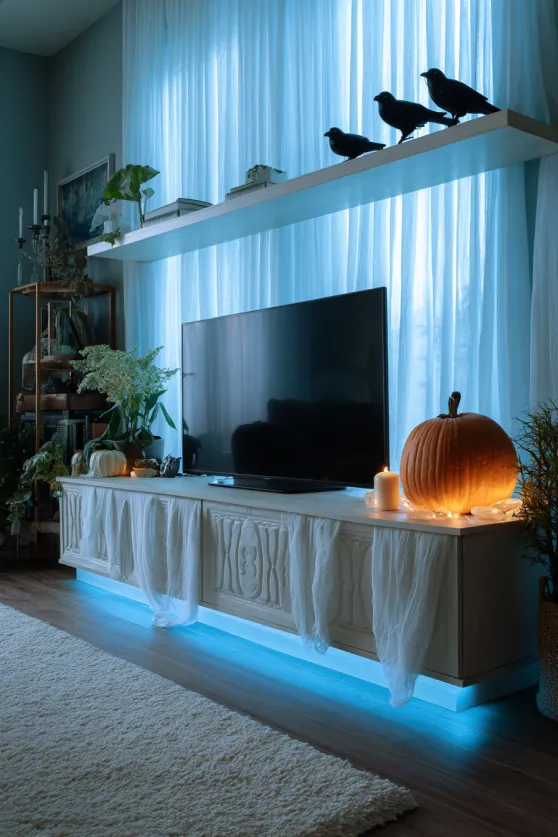 White Console with Pumpkin and Ravens