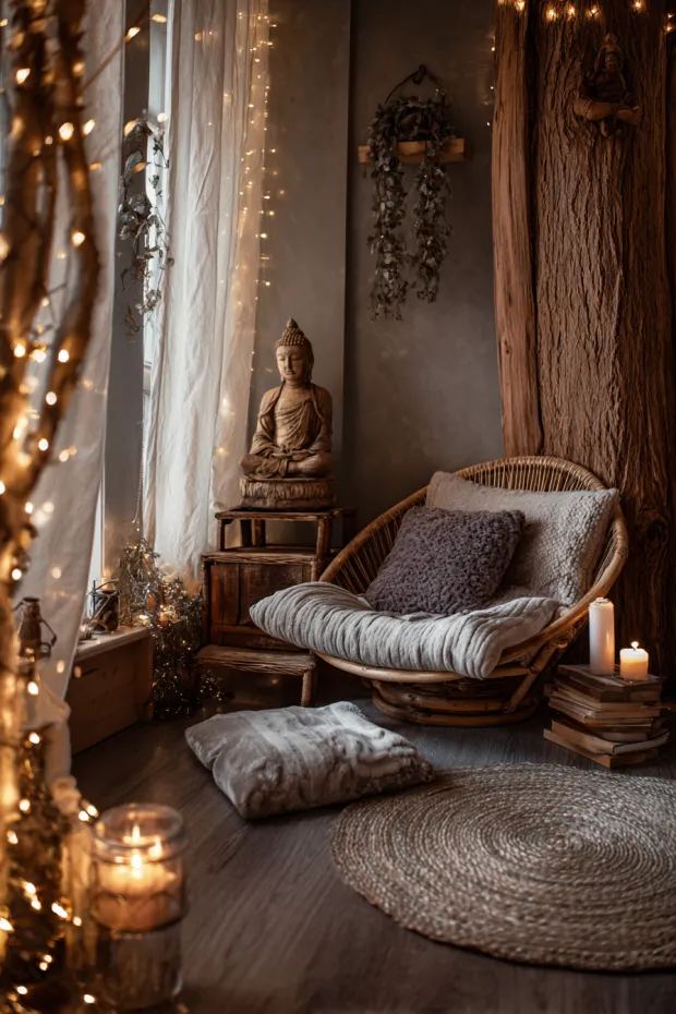Zen Meditation Corner Peaceful Lighting