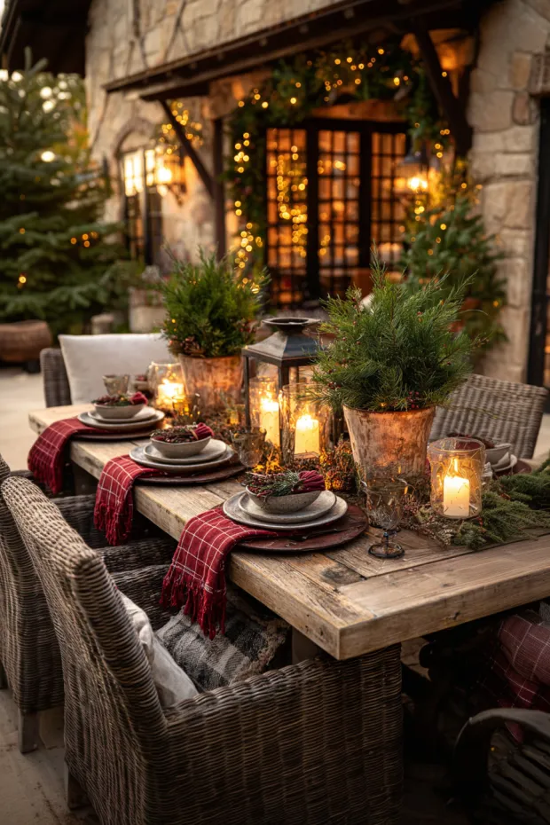 Outdoor Christmas Dining Table with Cozy Al Fresco Ambiance