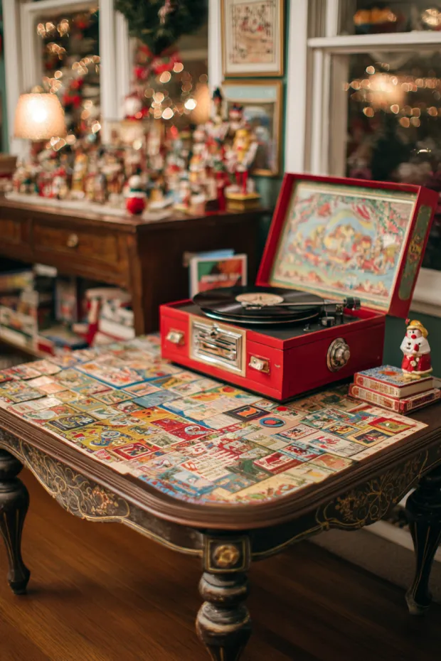 Entertaining Game Room Christmas with Vintage Party Supplies