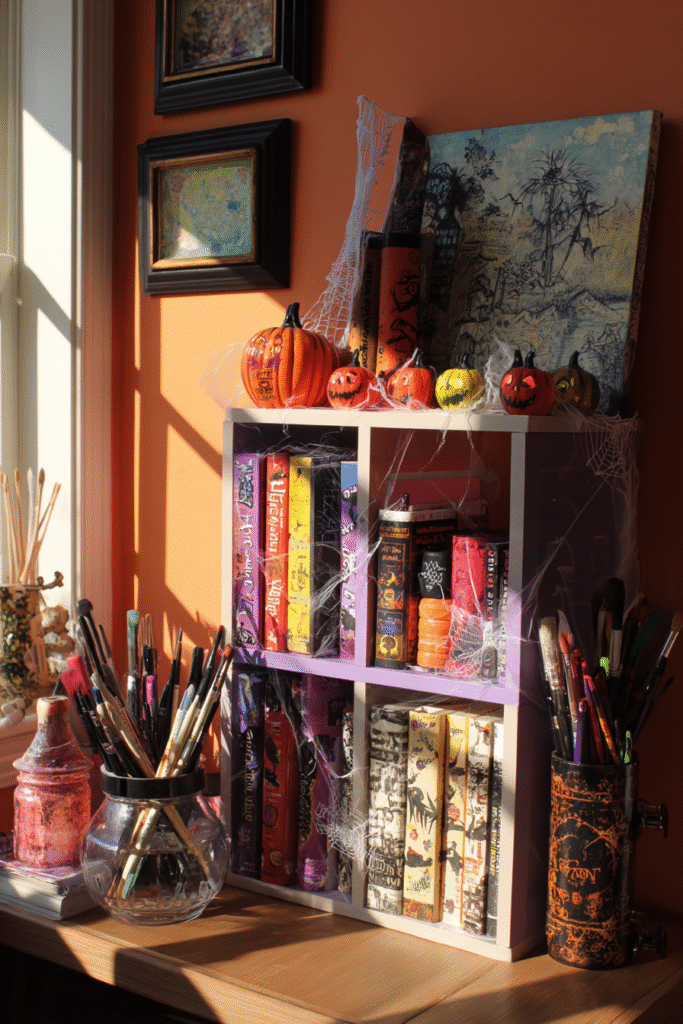 Art Studio Halloween Spooky Bookcase and Decor Ideas