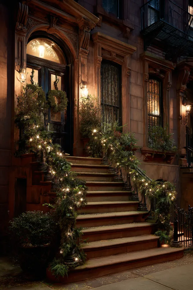 Brooklyn Brownstone Fire Escape Garlands